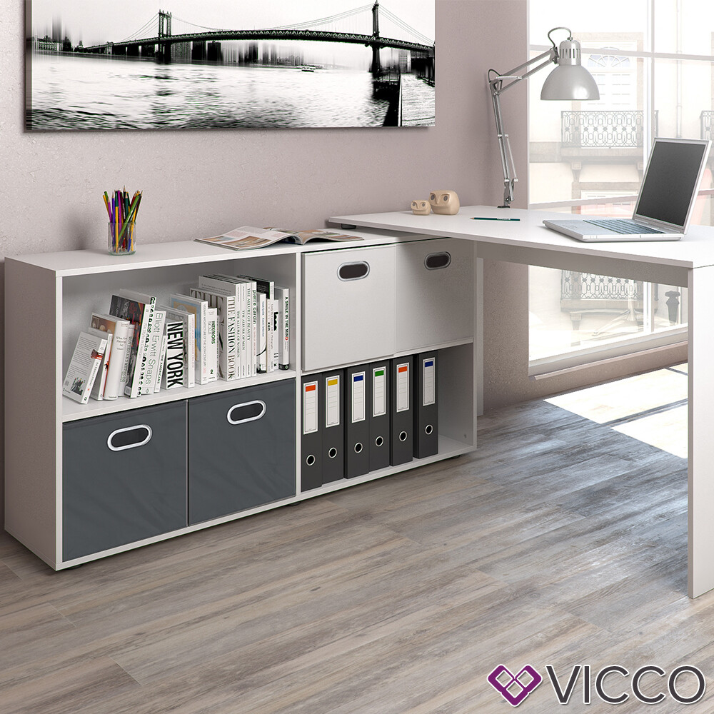 Bureau PC d'angle blanc Vicco Flexplus pour optimiser le télétravail - 4