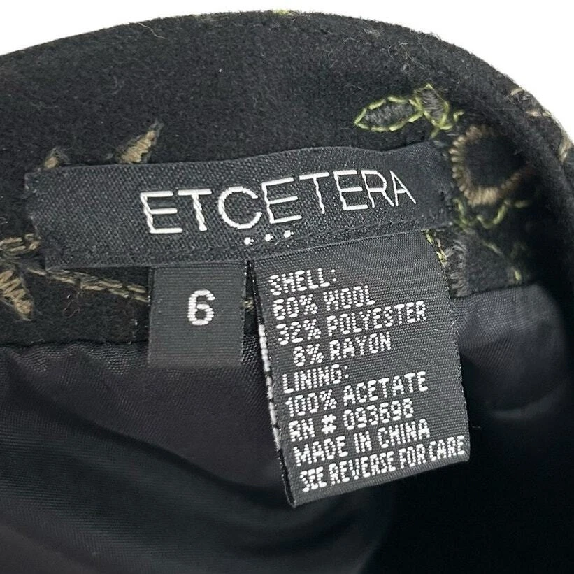 Falda hasta la rodilla Etcetera negra y verde bordada estampado floral mezcla lana 6 Foto 2 de 4