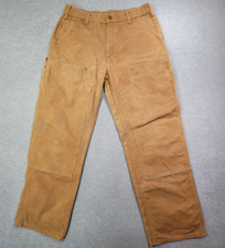 Carhartt Carpenter Pants Men 34x30 Fit 32x30 Brown Double Knee Duck Canvas USA