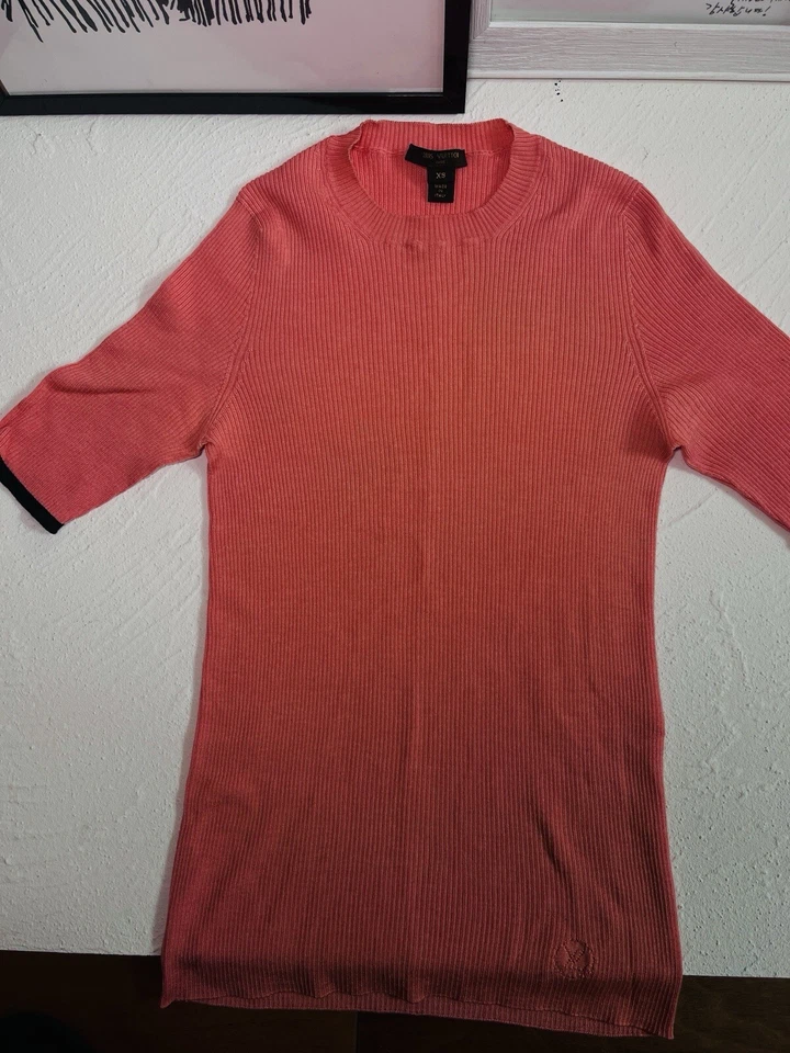 Louis Vuitton Salmón Rosa Mezcla Cachemira y Seda Manga Corta Foto 2 de 4