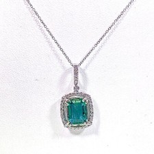 3.35 ct natural DIAMOND  EMERALD halo pendant necklace 18k white GOLD  VIDEO 