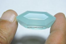 Natural Aqua Blue Chalcedony Full Faceted Hexagon Shaped Ring / Stone Made Ring