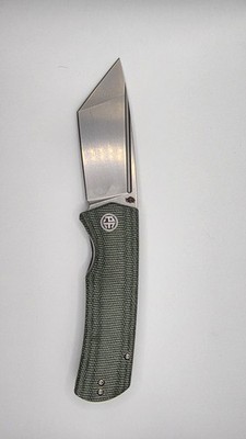 Petrified Fish Beluga Tanto Plain Edge Green Micarta K110 Steel. No Box.