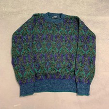 Vintage Abstract Knitted Jumper Patterned Grandad Knit Sweater Men's L