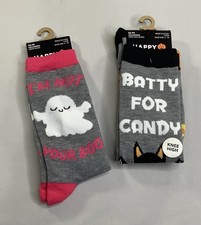 NEW Crew Cut Novelty Halloween Socks Two Pair Size 4-10 Ghost Bat Pumpkin Gray