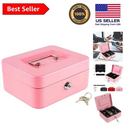 Elegant Pink Locking Cash Box with Key Lock & Removable Coin Tray - 7.87''x6.30''