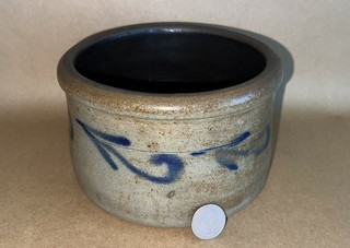 Antique 19th C Stoneware Decorated Small Cake Butter Crock Wingender New Jersey