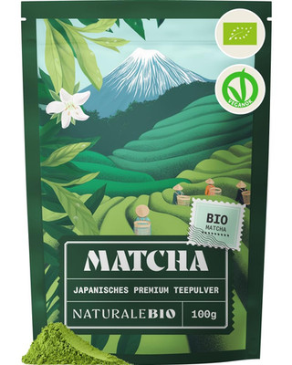 Naturalebio Matcha Tee Pulver Bio - Premium-Qualität - 100G. Original Green Tea 