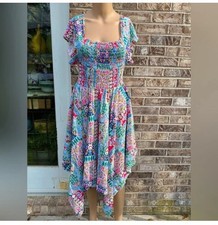 NWT Shore Drive Boho Floral Patchwork Handkerchief Hem Dress Festival Beachy