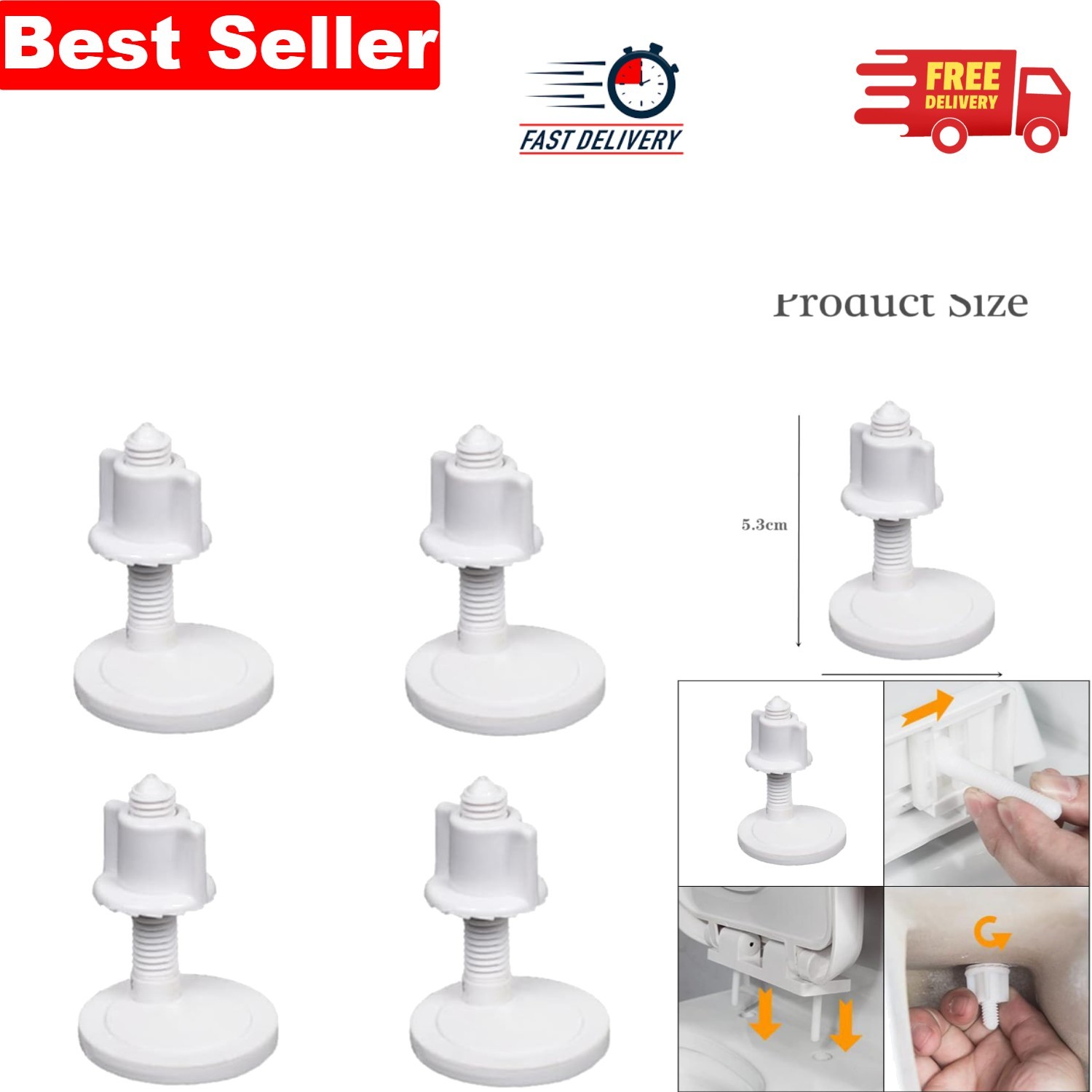 Essential White Toilet Seat Repair Kit - 2 Pairs of Durable Screws Included