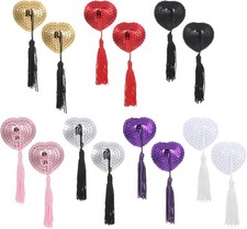 7 Pairs Reusable Adhesive Nipple Cover Shiny Silicone Heart-Shaped Pastie Tassel
