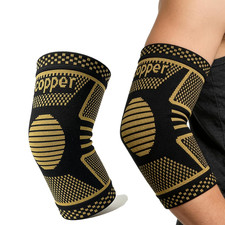 Copper Elbow Compression Sleeve, Tennis Elbow Brace for Men and Women, 4-Way Str