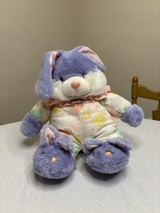 Vintage Purple Bunny Plush Baby Pajamas Easter Stuffed Animal 14” Pastel Toy