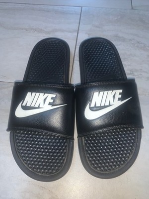 Nike Benassi JDI Men's Slip On Sandals, Size 11 - Black, White Logo, Pre-owned
