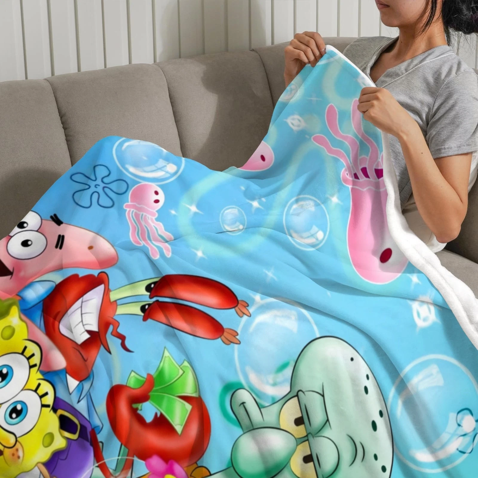 Spongebob Fleece Blanket for Bed, Sofa, Couch - Soft, Lightweight, Cozy Birthday Gift