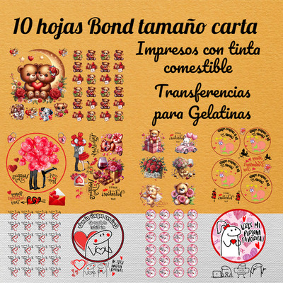 10 Hojas Bond Impresas con Tinta Comestible  Alta Calidad Especial San Valentin