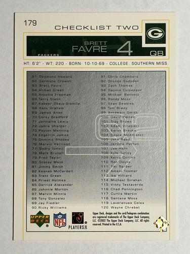 2002 Upper Deck #179 Brett Favre CL - Picture 2 of 2