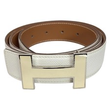 HERMES H Belt - White Cream Leather Hardware square K Belt
