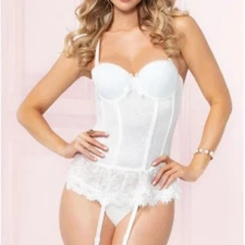 Seven ’til Midnight Lace Bustier & Thong Set White Size Medium