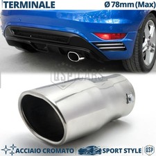 TERMINALE Scarico OVALE Obliquo Auto Universale INOX CROMATO Marmitta Ø 49-78mm