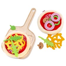 HABA Pizza Play Food Set for Kids Play Kitchen with Toppings for Ages 3