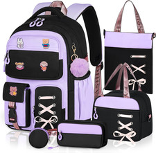 Girls Backpack with Lunch Box, 5Pc Cute Bookbag for Kids Teen, Kawaii Aesthetic