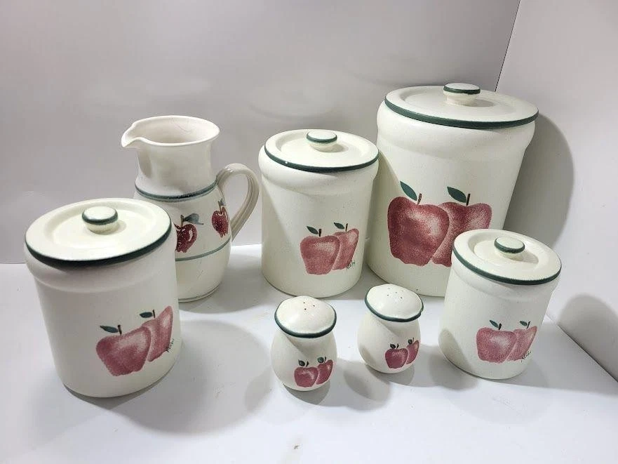 Nolan Apple Stoneware Kitchen Canister Cookie Jar Set 7Pc White Country Decor
Opens in a new window 