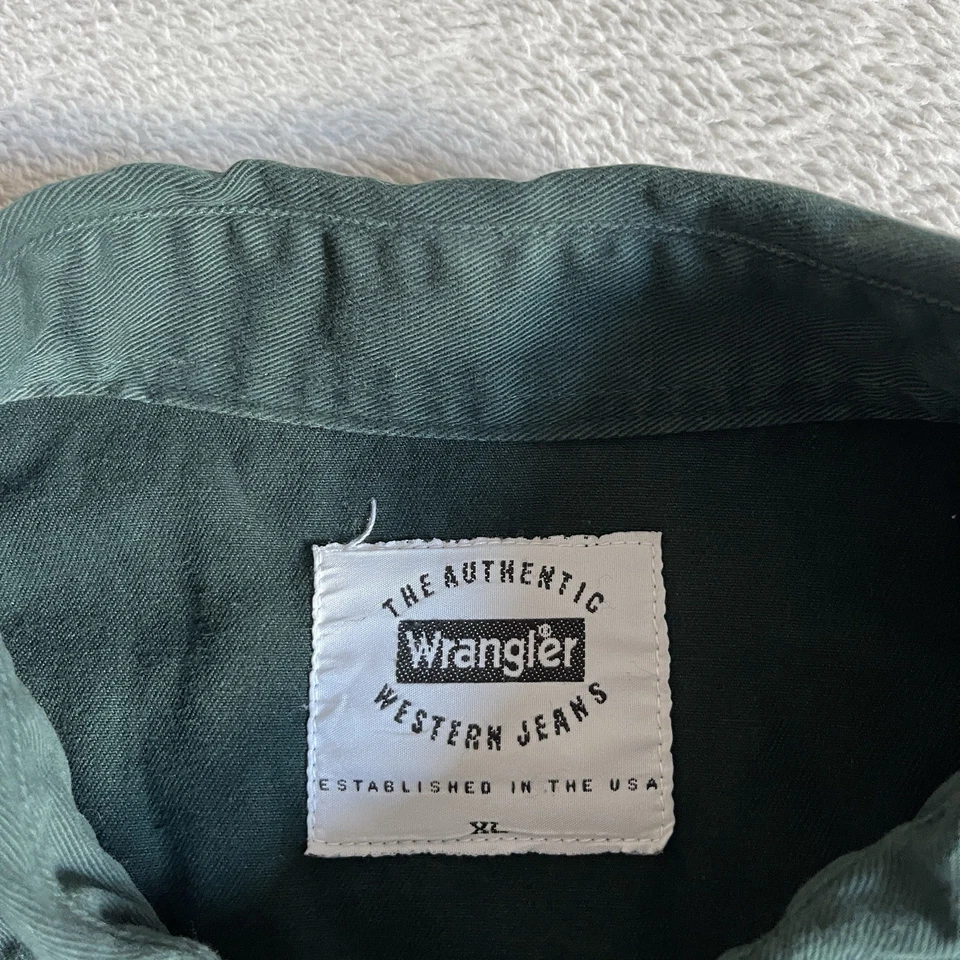 Wrangler Vintage Cotton Western Shirt Mens XL Green Pearl Snap Buttons - Image 3 of 4