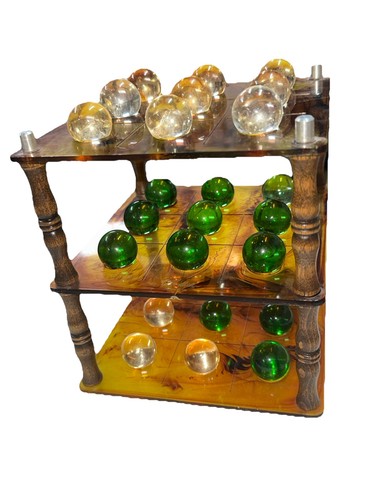 VTG Tri Tac Toe Marble Game Acrylic 3 Tiered 1970s Crisloid Made In USA MCM Game
