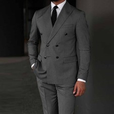 Gray Men Suit Classic Peak Lapel Double Breasted Business Foraml Men Tuxedos