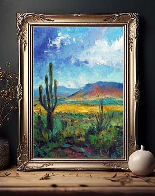 Arizona Spring Desert 10x14'' Landscape with Saguaro Cacti original oil painting