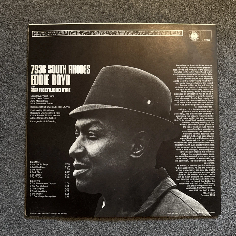 EDDIE BOYD - 7936 South Rhodes - BLUE HORIZON Fleetwood Mac UK 1968 Mono LP EX+ Foto 2 de 4