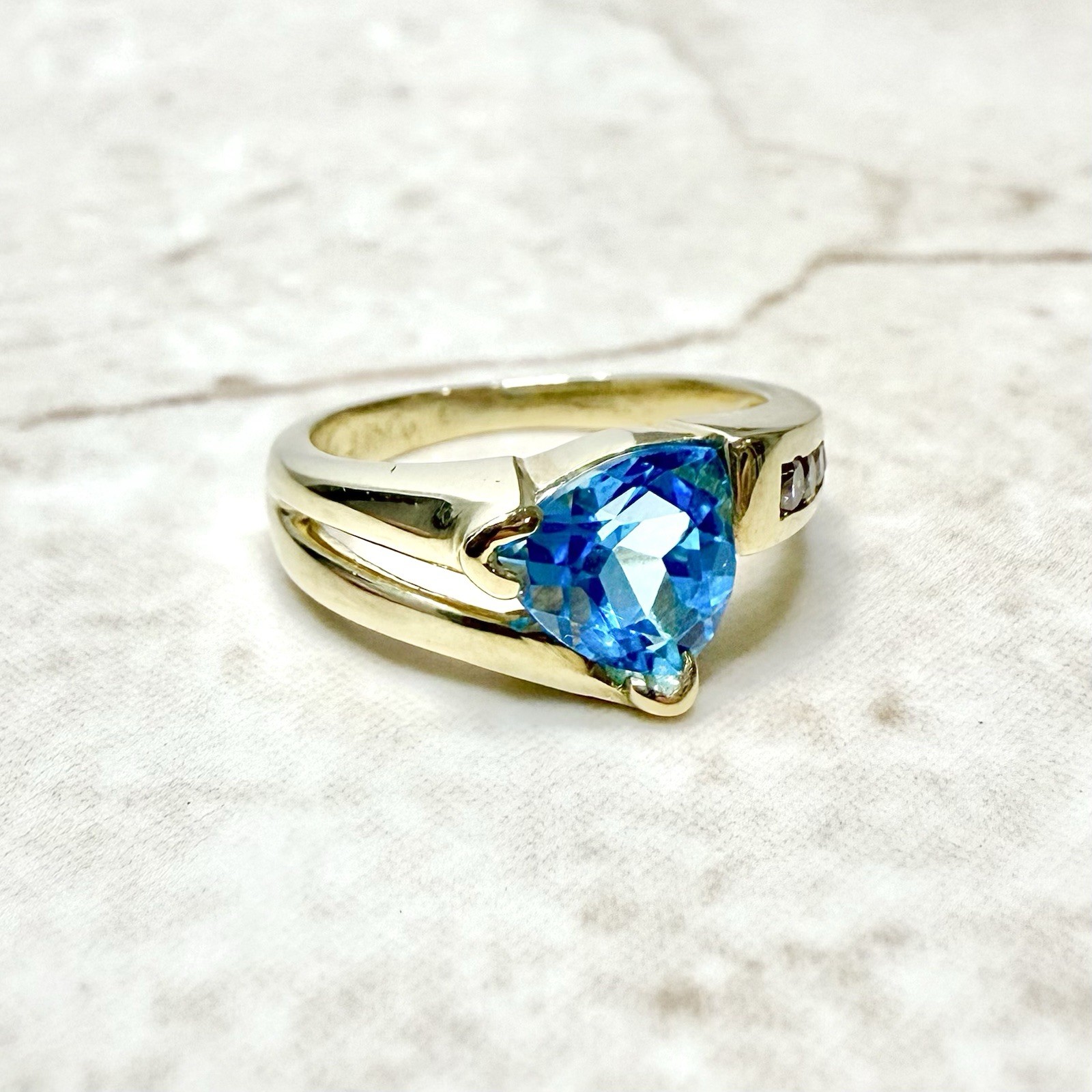 Solid 14K Gold Blue Topaz Ring - Solid 14K Yellow… - image 1