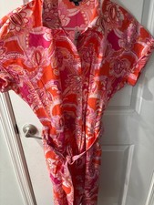 nWT Talbots Orange Pink Paisley Retro Floral Bohemian Tied Button Dress 6 Petite