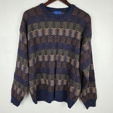 VTG 90s Chunky Knit Grandpa Sweater Textured Retro Multicolor L Grunge Prep Y2K