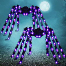 2 Pack 5 Ft Halloween Light up Spiders Outdoor Decorations, Scary Giant Spider w