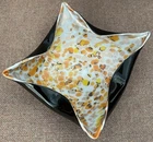 Murano Mid Century Handblown Cased Black Glass Bowl Vintage Metallic Sparkle