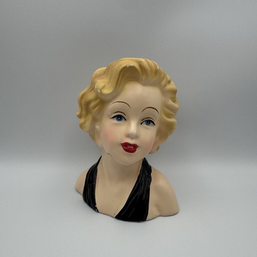 #2089 MARILYN MONROE Black Dress Lady HEAD VASE Planter Propagation 1950s