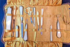 1920s Celluloid Manicure Vanity Set Soft Leather Case Button Hook Vintage