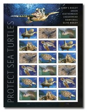 USPS PROTECT SEA TURTLES PANE OF 18 FIRST CLASS LETTER STAMPS