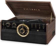Victrola The Empire Mid-Century 6-in-1 Turntable  Multimedia Center with Bui...