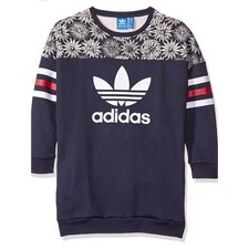 adidas Navy Floral Yoke Crewneck Sweatshirt Girls 13-14