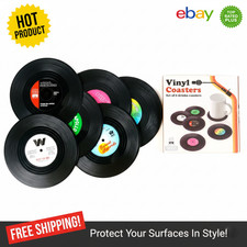 6 pcs Colorful Retro Vinyl  Coasters Record Set for Drinks Coffee Table Decor UK