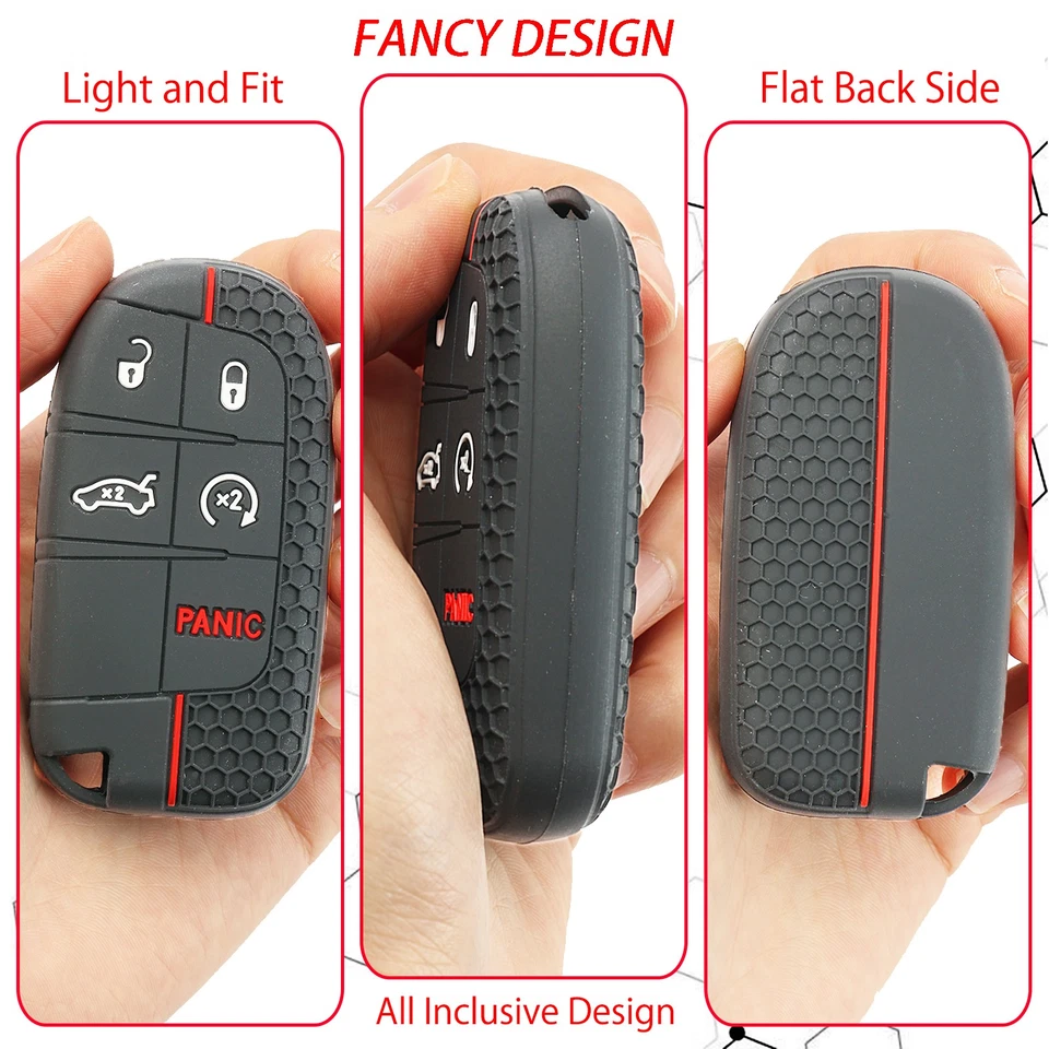Funda protectora de silicona para llave de 5 botones para Dodge Journey Charger Jeep Cherokee Foto 3 de 4