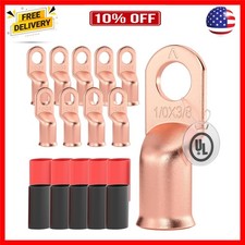 10 PCS Listed 1/0 AWG - 3/8" Battery Cable Lugs, Heat Shrink Ring Terminals ...