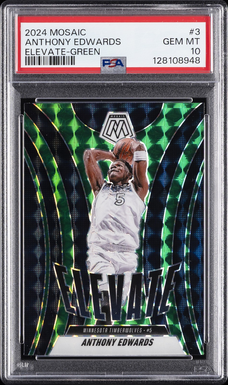 2024 PANINI MOSAIC ELEVATE GREEN #3 ANTHONY EDWARDS PSA 10