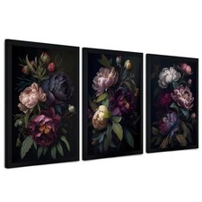 Krtoni 3PCS Framed Dark Flower Wall Art, Neutral Black 16"L x 12"W Dark Peony