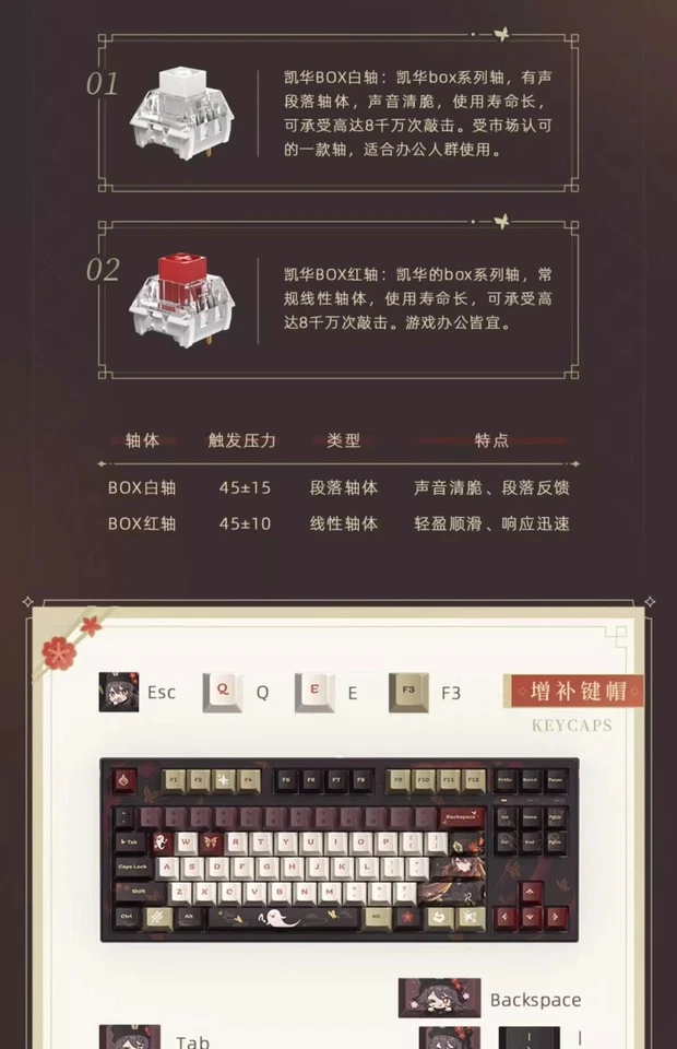 Mihoyo Genshin Impact Hutao Official RGB PBT BOX Mechanical Keyboard 87/108 keys - Image 3 of 4