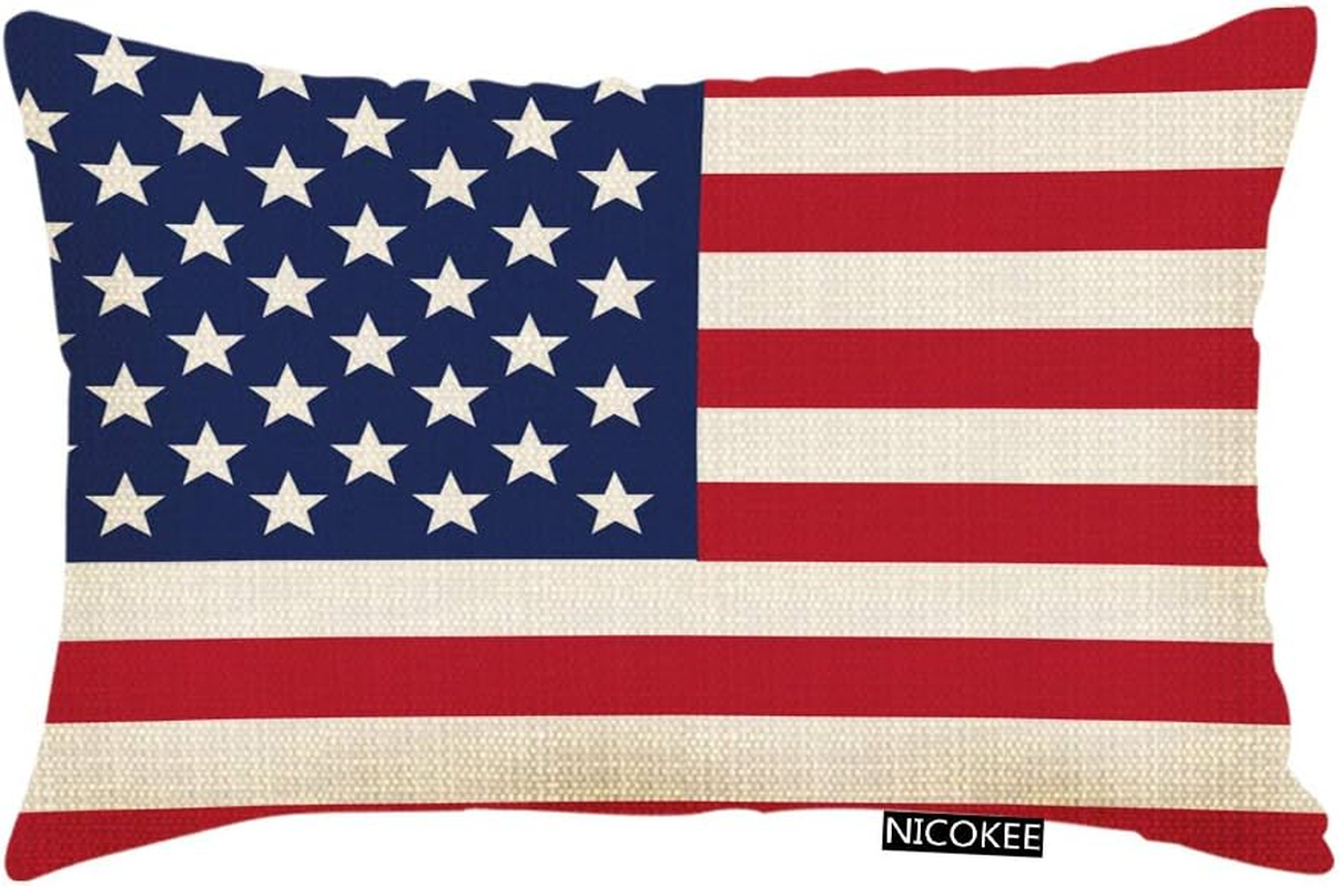 Throw Pillow Cover Patriotic American Flag Red White Blue Decorative Pillow Case-image
