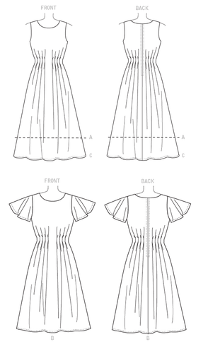 Abito Misses Butterick B6555 con tuck davanti e dietro, abito svasato motivo cucito 6~22 - Foto 4 di 7